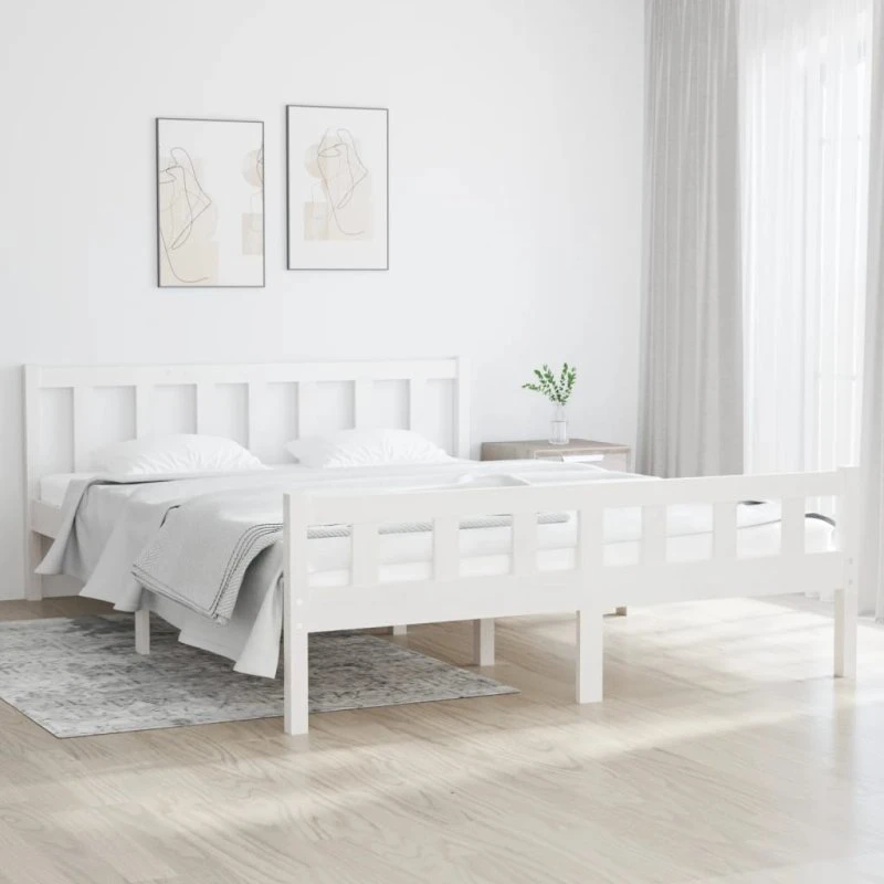 Sengeramme 150x200 cm King Size i massivt fyrretræ, hvid