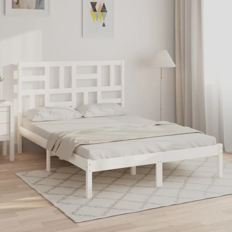 Sengeramme 150x200 cm King Size i massivt fyrretræ, hvid