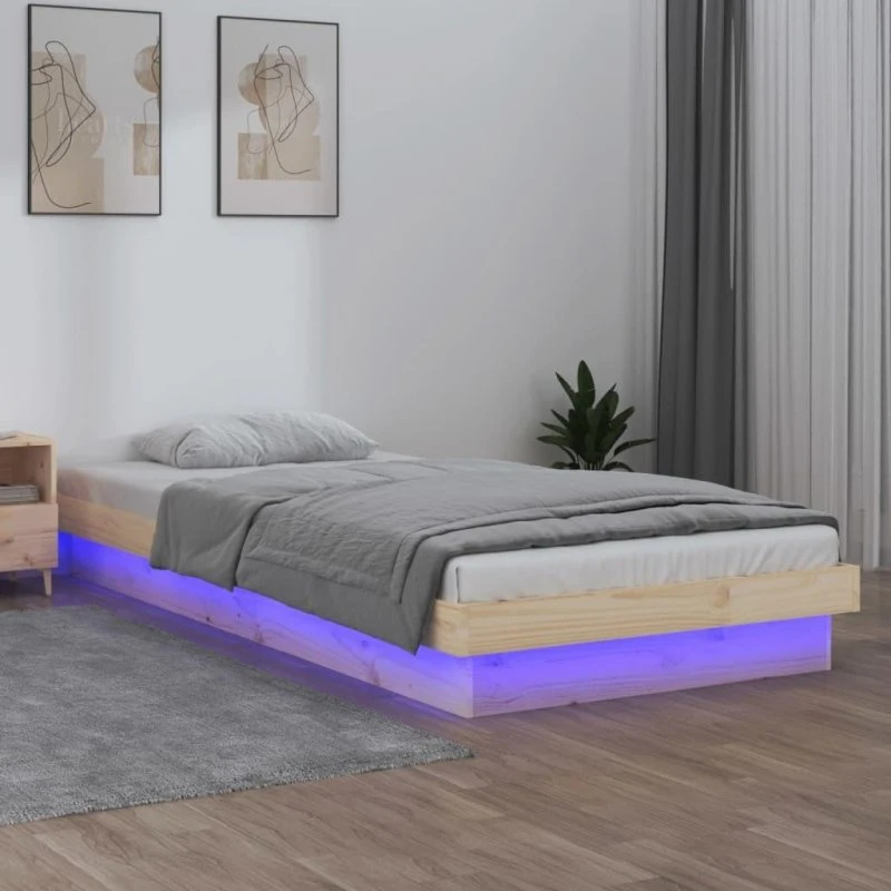 Sengeramme i massivt fyrretræ med LED 100x200 cm