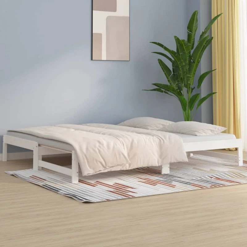 Daybed med udtræk 2x90x190 cm i massivt fyrretræ hvid