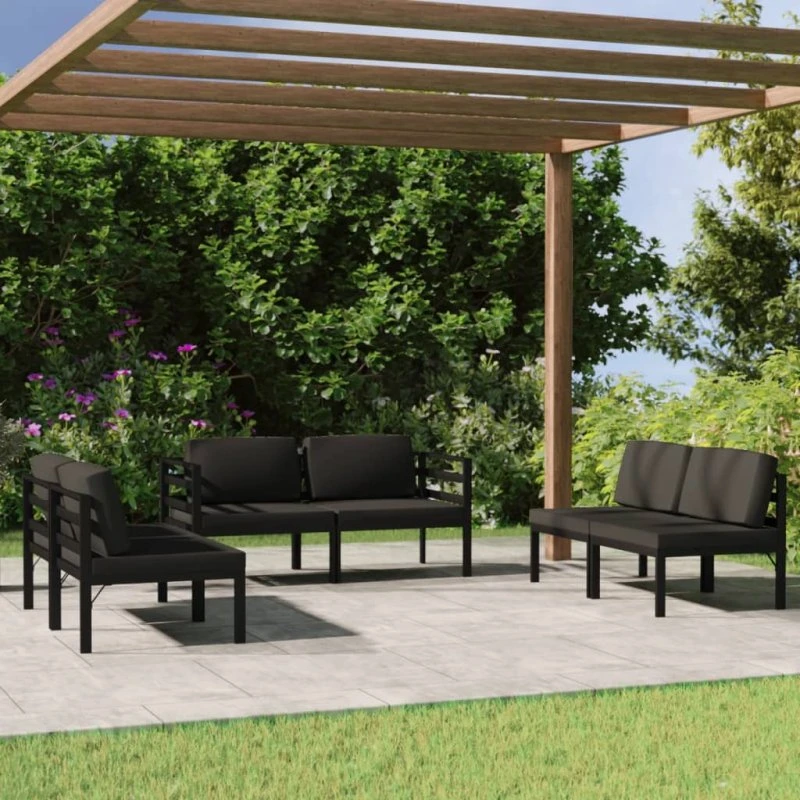 Loungesæt havemøbler 6 dele med hynder – aluminium, antracit
