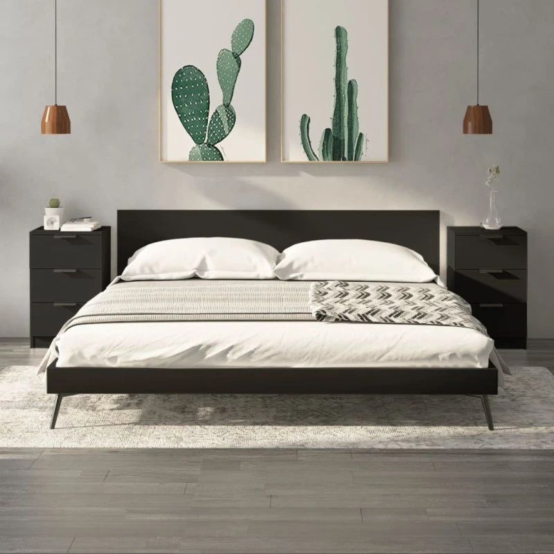 Sengeborde 2 stk. 40x36x65 cm - Sort, 3 skuffer