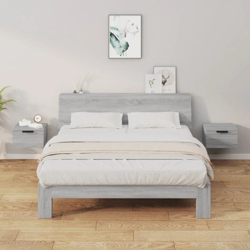 Væghængte sengeborde 2 stk. 34x30x20 cm – Grå Sonoma-eg