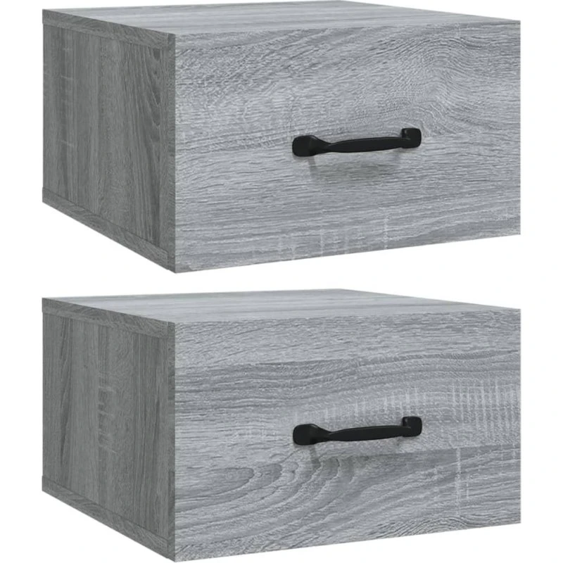 Væghængte sengeborde 2 stk. 35x35x20 cm - Grå Sonoma-eg