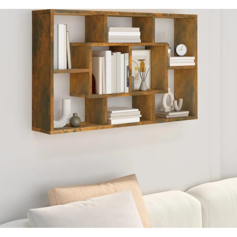 Væghylde 85x16x52,5 cm – konstrueret træ, røget eg