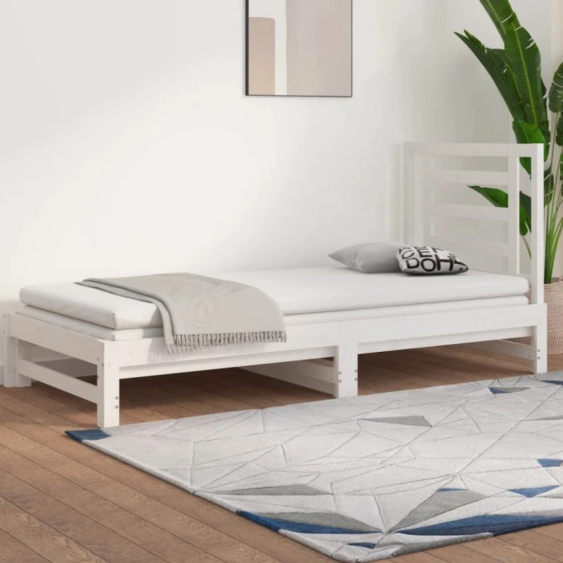 Daybed med udtræk 2x(90x190) cm i massivt fyrretræ, hvid