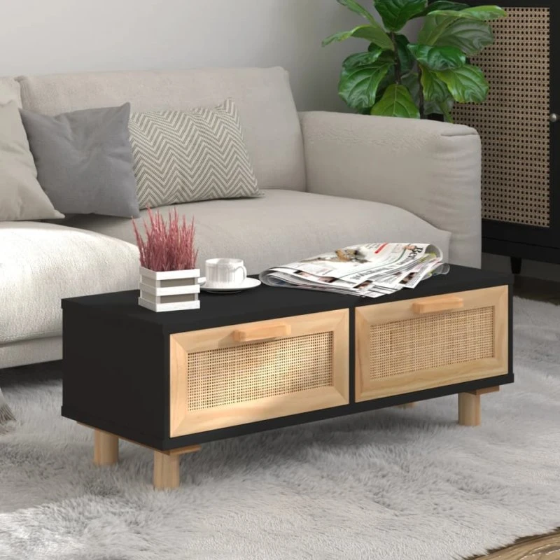 Sofabord 80x40x30 cm i sort – konstrueret træ & fyrretræ