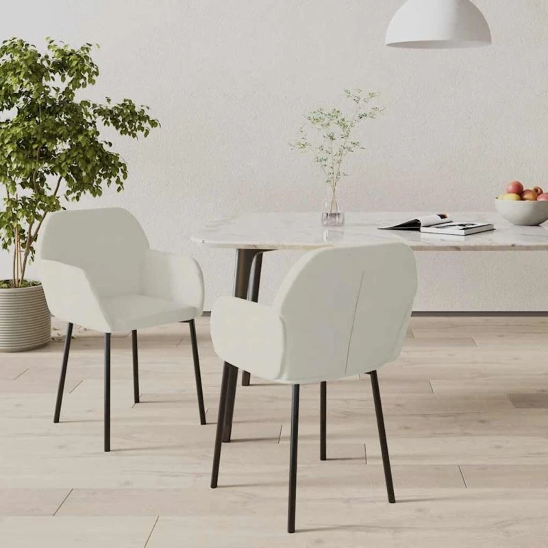 Spisebordsstole 2 stk fløjl creme – drejelige og polstrede