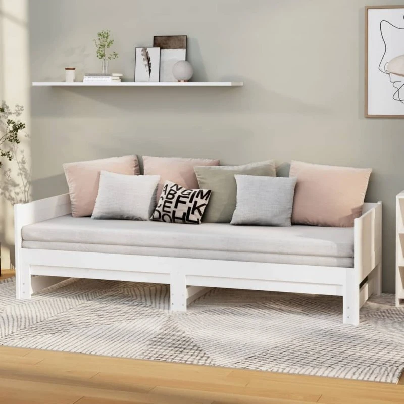 Daybed med udtræk 2x80x200 cm i massivt fyrretræ, hvid