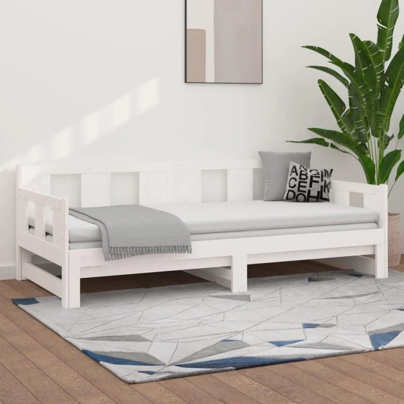 Daybed med udtræk 2x80x200 cm i hvidt massivt fyrretræ