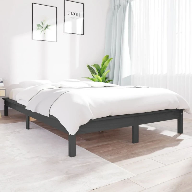 Sengeramme 140x200 cm i massivt fyrretræ, grå