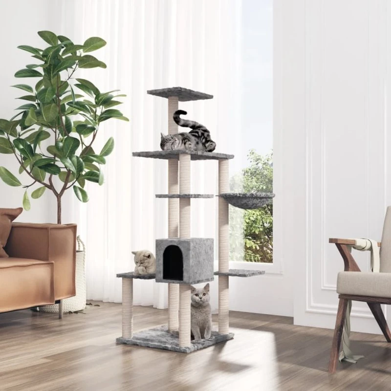 Kradsetræ 142 cm med sisalstolper - Lysegrå