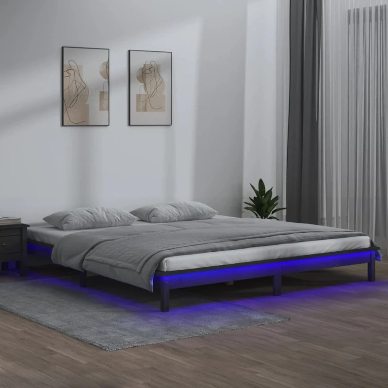 Sengeramme 120x200 cm i massivt fyrretræ med LED-lys (grå)