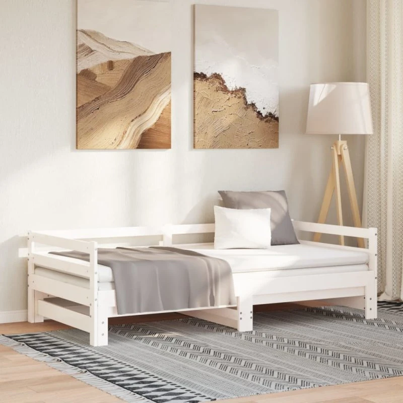 Udtræksseng i massivt fyrretræ 90x190 cm, hvid (uden madras)