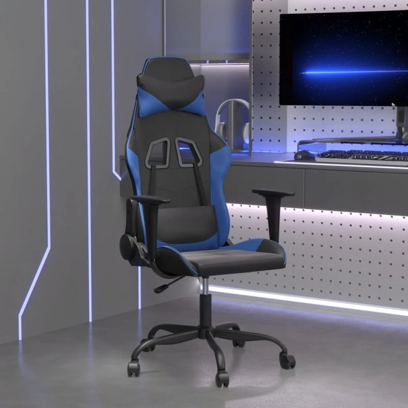 Gamingstol med massagefunktion i sort/blå kunstlæder