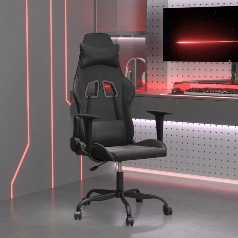 Gamingstol i kunstlæder med massagefunktion, sort