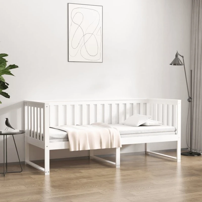 Daybed med reol 75x190 cm i massivt fyrretræ, hvid
