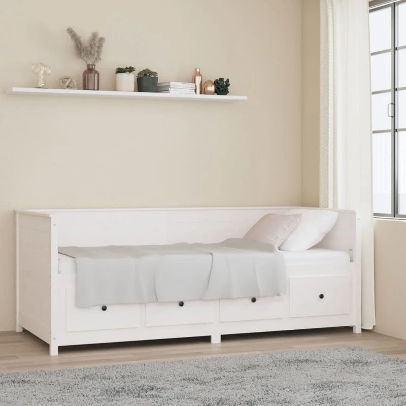 Daybed 80x200 cm i massivt fyrretræ, hvid (uden madras)