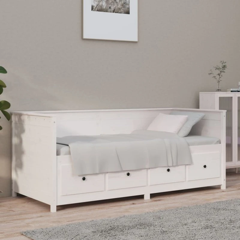 Daybed med reol 75x190 cm i massivt fyrretræ, hvid