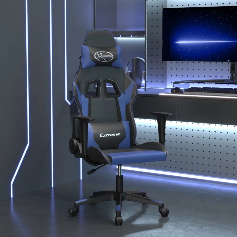 Gamingstol med massagefunktion i kunstlæder - Sort/Blå