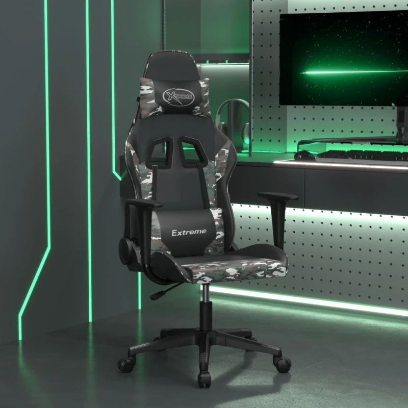 Gamingstol med massagefunktion i kunstlæder – sort/camouflage