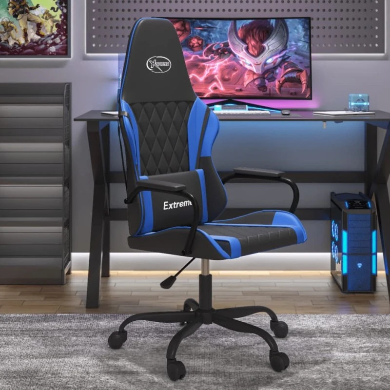 Gamingstol med massagefunktion, kunstlæder – sort/blå