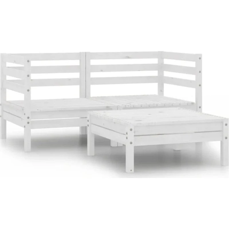 Loungesæt til haven 3 dele i massivt fyrretræ - hvid