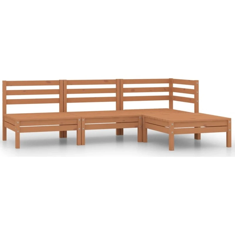 Loungesæt 4 dele i massivt fyrretræ, gyldenbrun