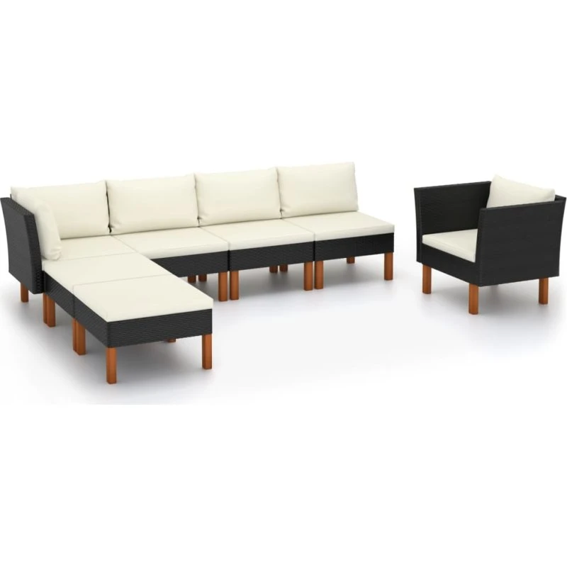 Loungesæt til haven 7 dele – polyrattan & eukalyptus