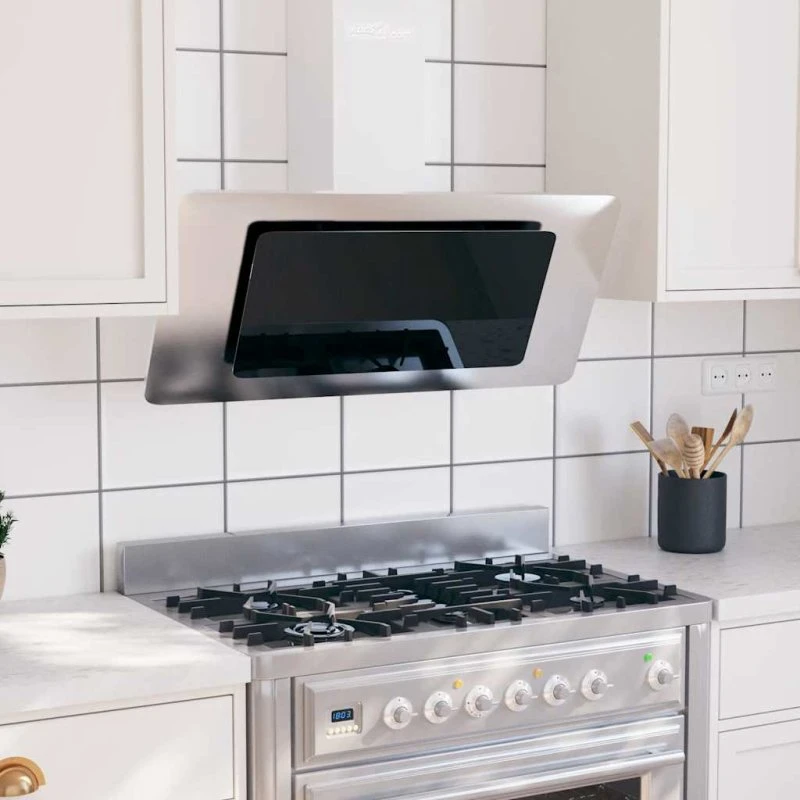 Væghængt emhætte 90 cm i rustfrit stål med hærdet glas