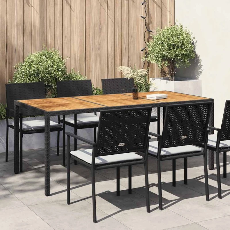 Havebord 190x90x75 cm i polyrattan og akacietræ – sort