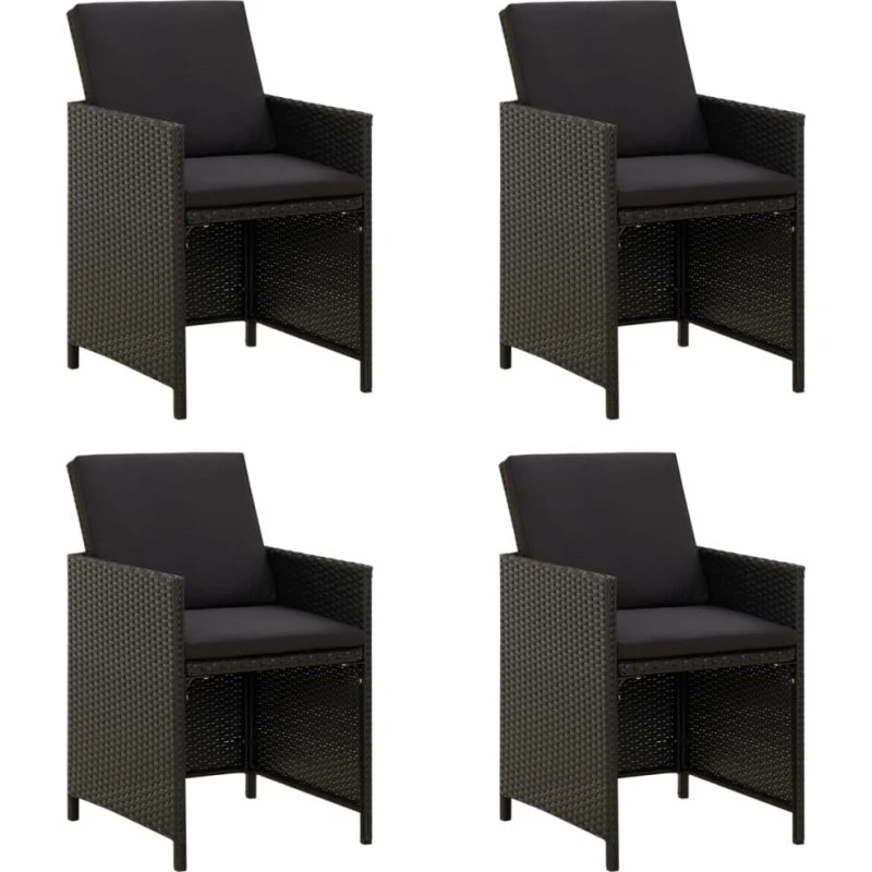 Havestole 4 stk. polyrattan med hynder - sort