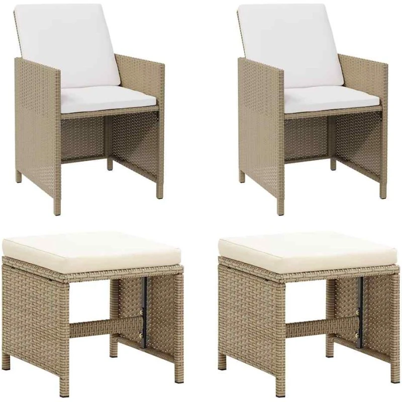 Havestole med skamler 2 stk. i polyrattan - beige