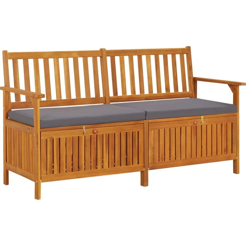 Opbevaringsbænk i massivt akacietræ med hynde 148 cm