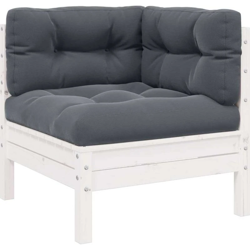 Hjørnedel til havesofa i massivt fyrretræ med hynder, hvid