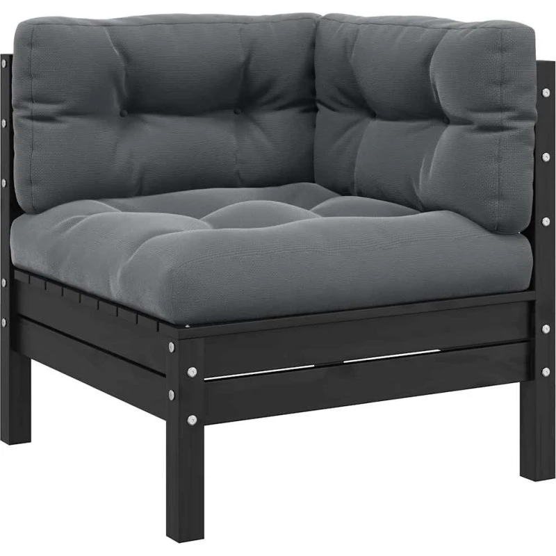 Hjørnedel til havesofa i massivt fyrretræ - sort