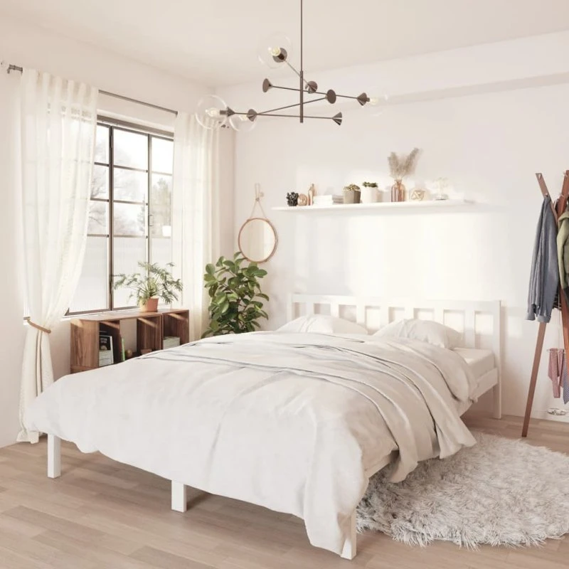 Sengeramme 150x200 cm King Size i massivt fyrretræ, hvid
