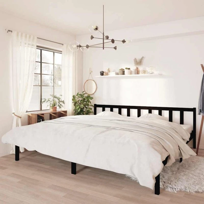 Sengestel 200x200 cm i massivt fyrretræ - sort