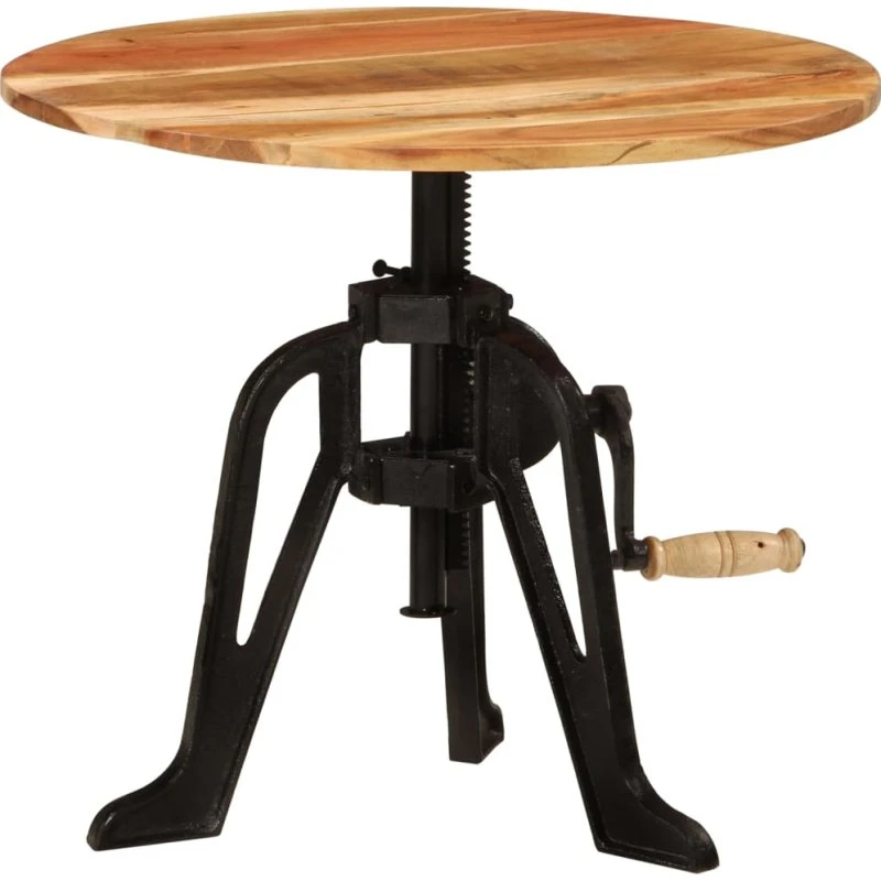 Sidebord i massivt akacietræ og støbejern, 60x(42–62) cm