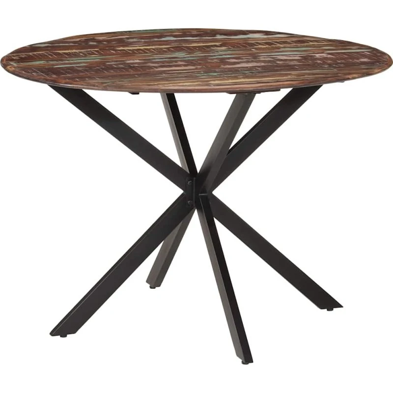 Spisebord Ø110 cm i massivt genbrugstræ og stål