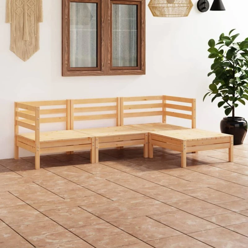 Loungesæt i massivt fyrretræ, 4 dele – palledesign