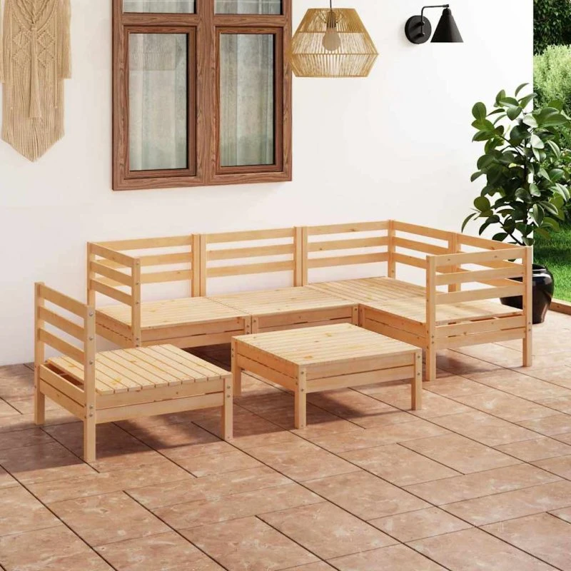Loungesæt i massivt fyrretræ, 6 dele - pallelook