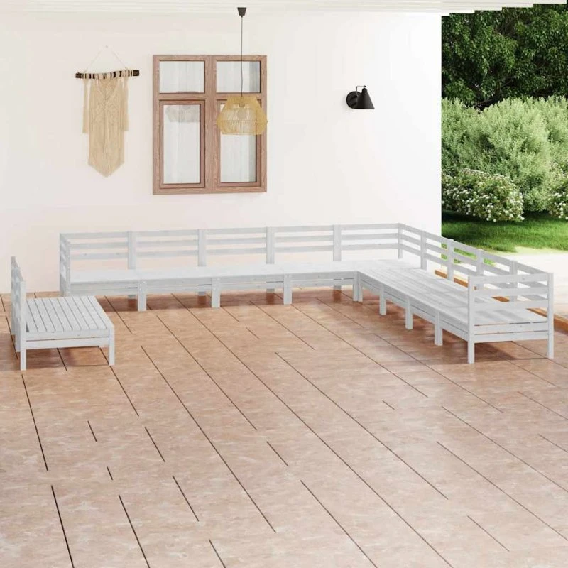 Loungesæt 11 dele i massivt fyrretræ – hvidt palledesign
