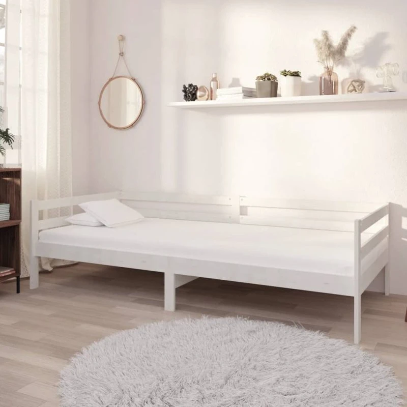 Daybed 90x200 cm i massivt fyrretræ med madras, hvid