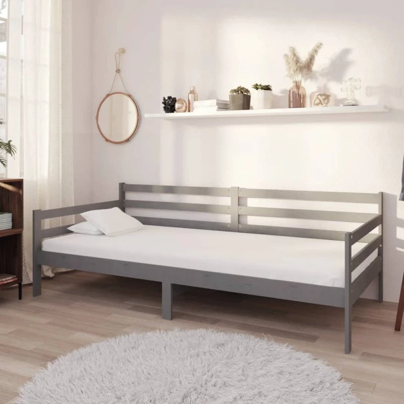 Daybed 90x200 cm i massivt fyrretræ – grå med madras