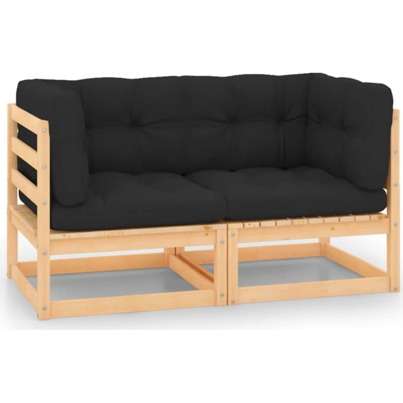 Hjørnemodul til havesofa i massivt fyrretræ, 2 stk. med hynder