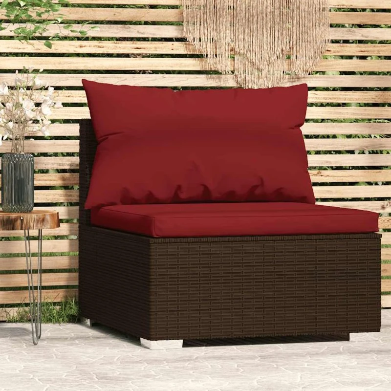 Midtermodul til havesofa i brun polyrattan med hynde