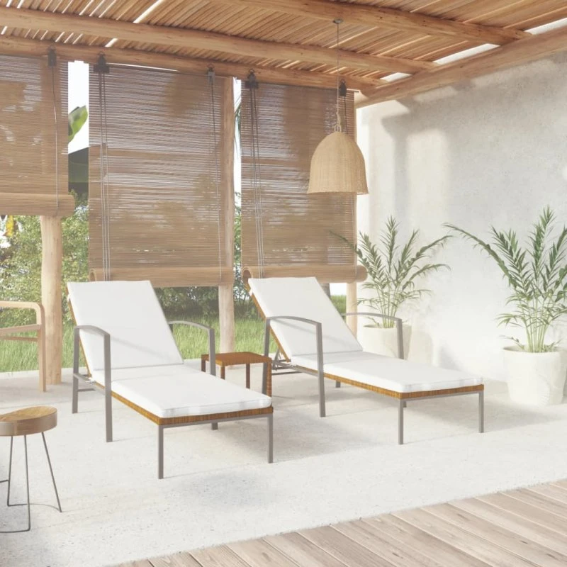 Liggestole 2 stk. med bord - brun polyrattan