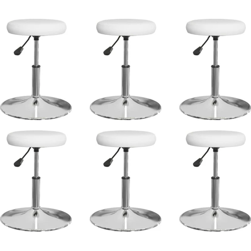 6-pak spisebordsstole i hvidt kunstlæder med kromstel