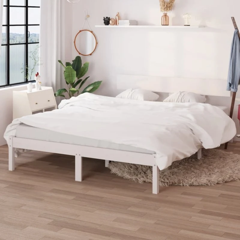 Sengestel 135x190 cm i massivt fyrretræ - hvid